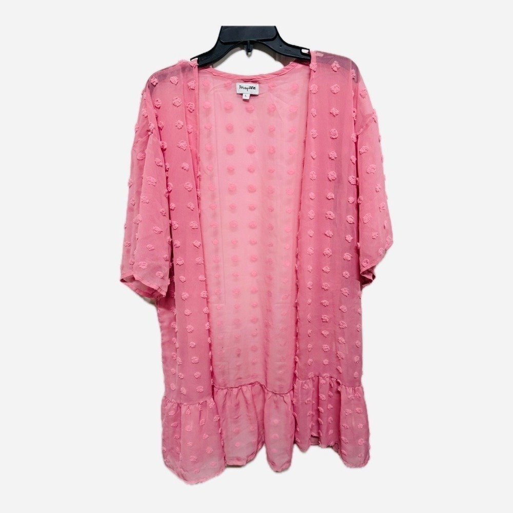 Pink Sheer Polka Dot Kimono Coverup Coquette Twee Feminine Size Large Womens